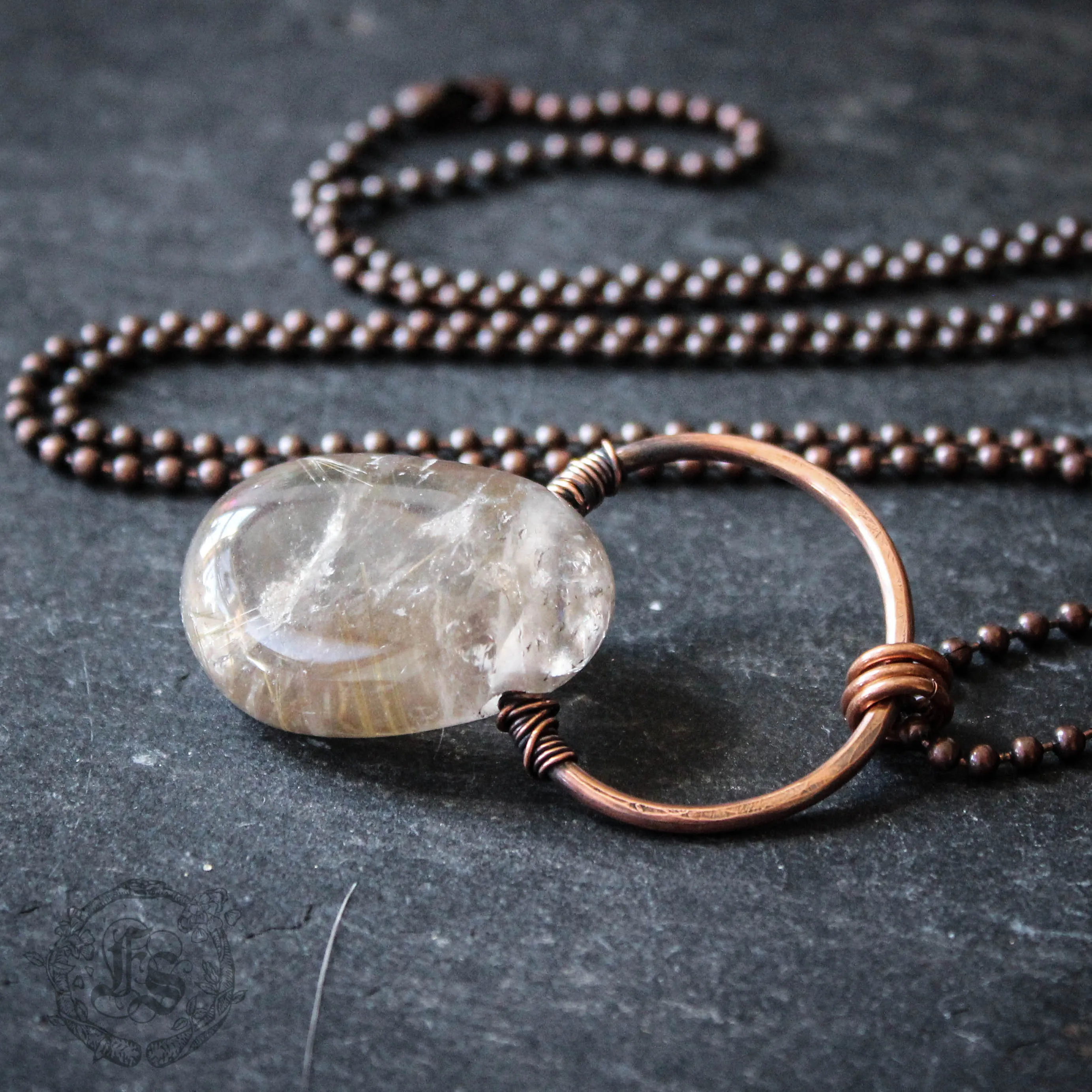 Siv. Rustic Rutilated Quartz Stone Pendant Necklace