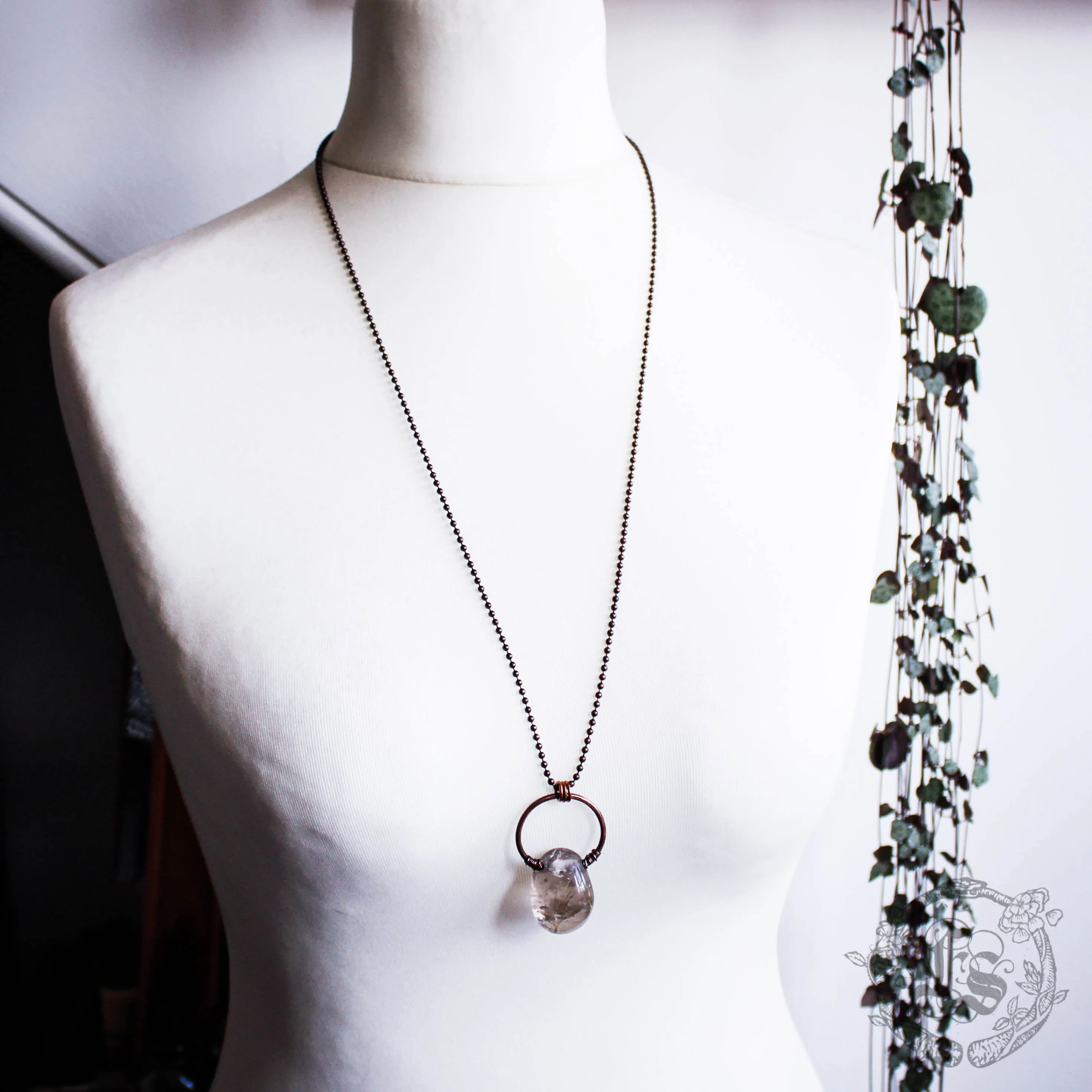 Siv. Rustic Rutilated Quartz Stone Pendant Necklace