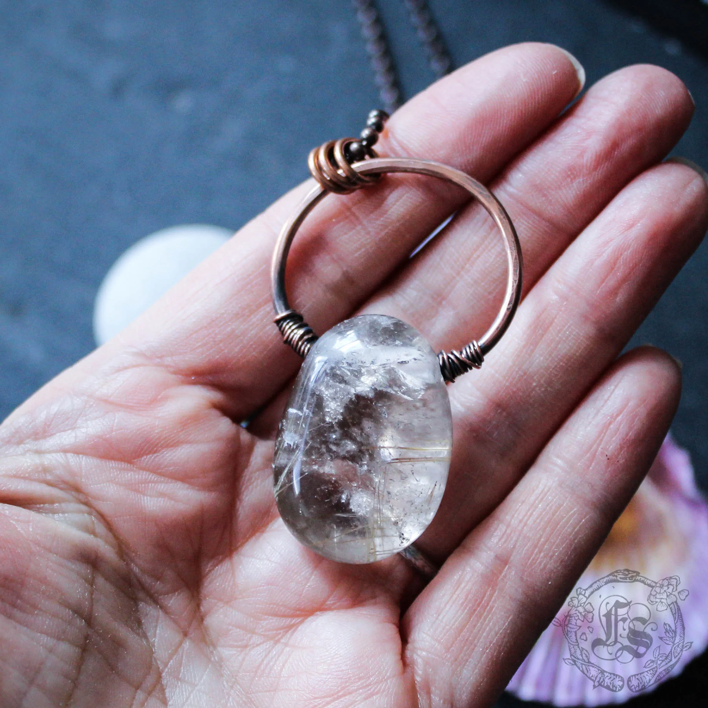 Siv. Rustic Rutilated Quartz Stone Pendant Necklace
