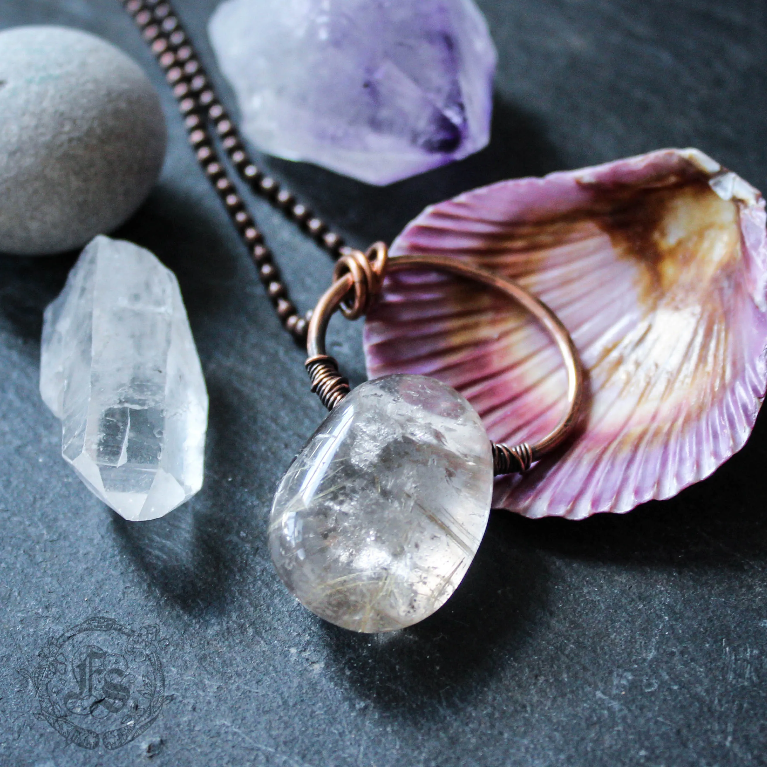 Siv. Rustic Rutilated Quartz Stone Pendant Necklace