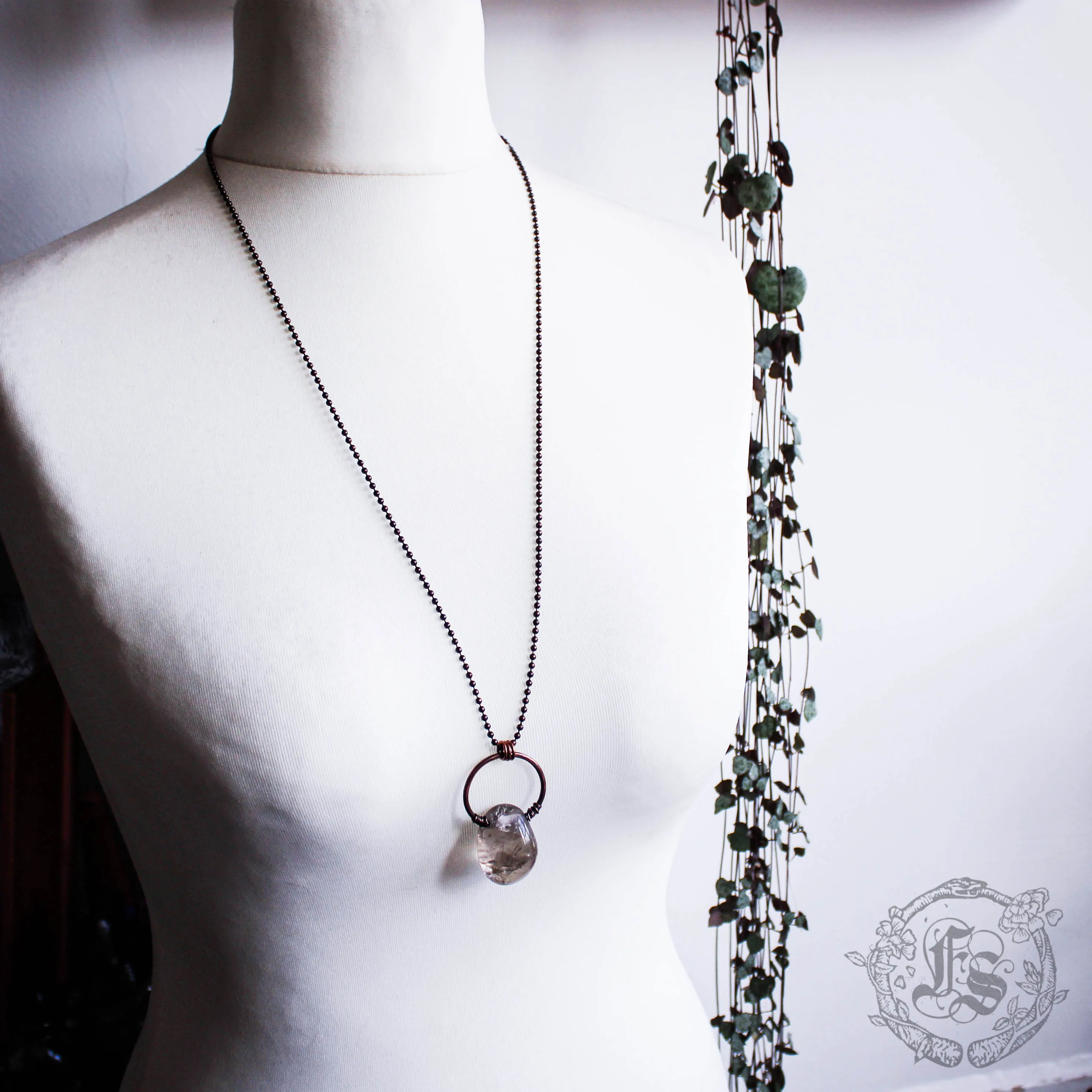 Siv. Rustic Rutilated Quartz Stone Pendant Necklace