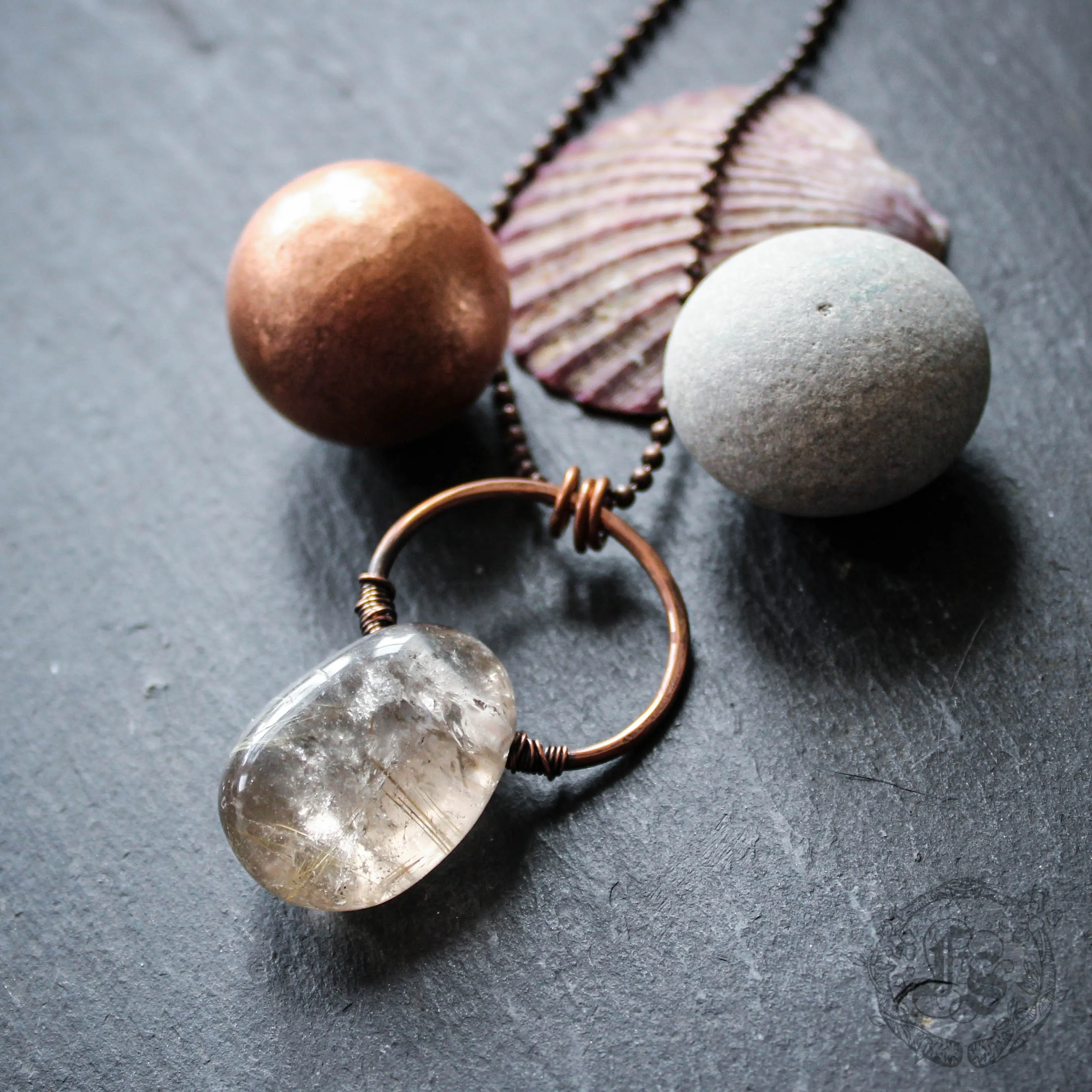 Siv. Rustic Rutilated Quartz Stone Pendant Necklace