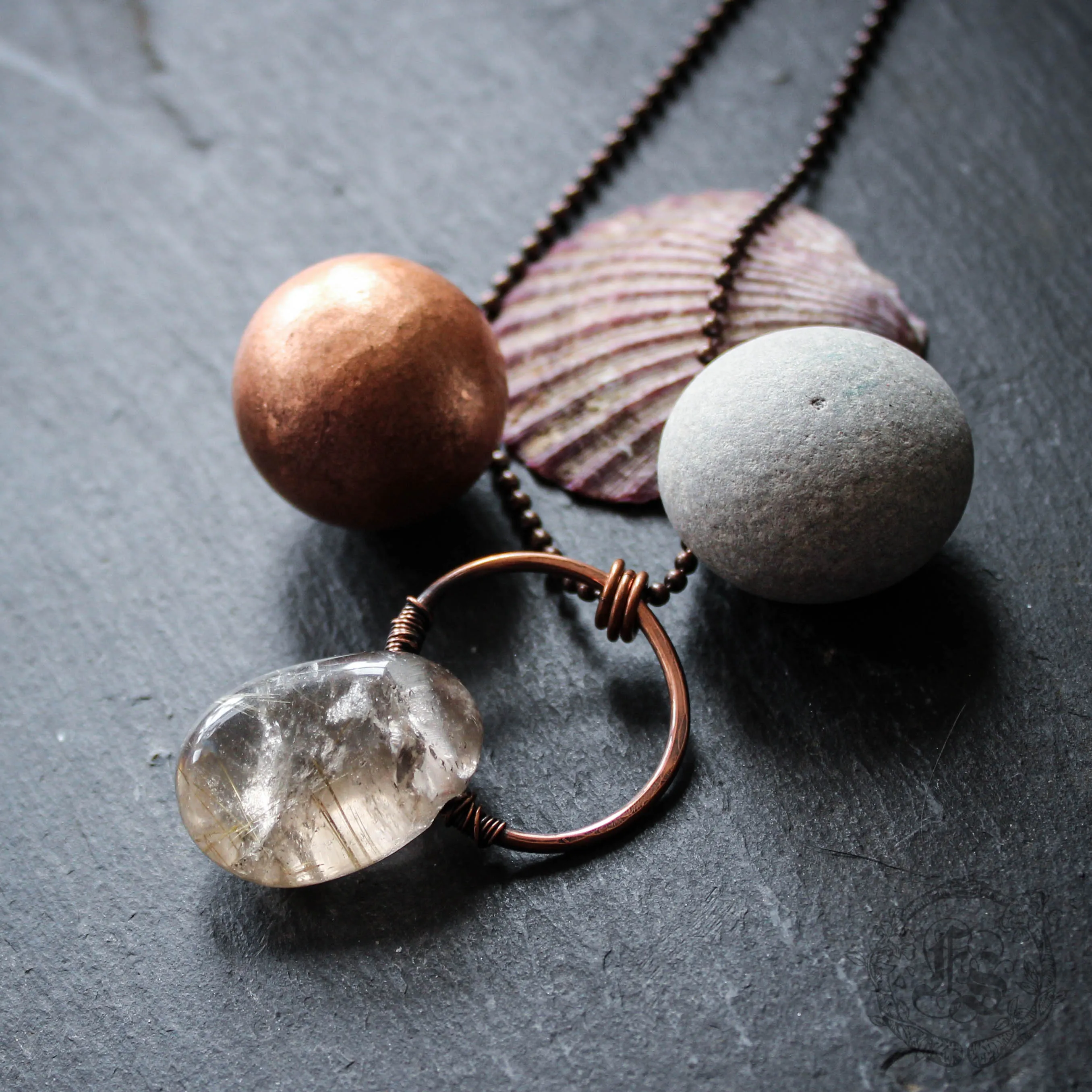 Siv. Rustic Rutilated Quartz Stone Pendant Necklace