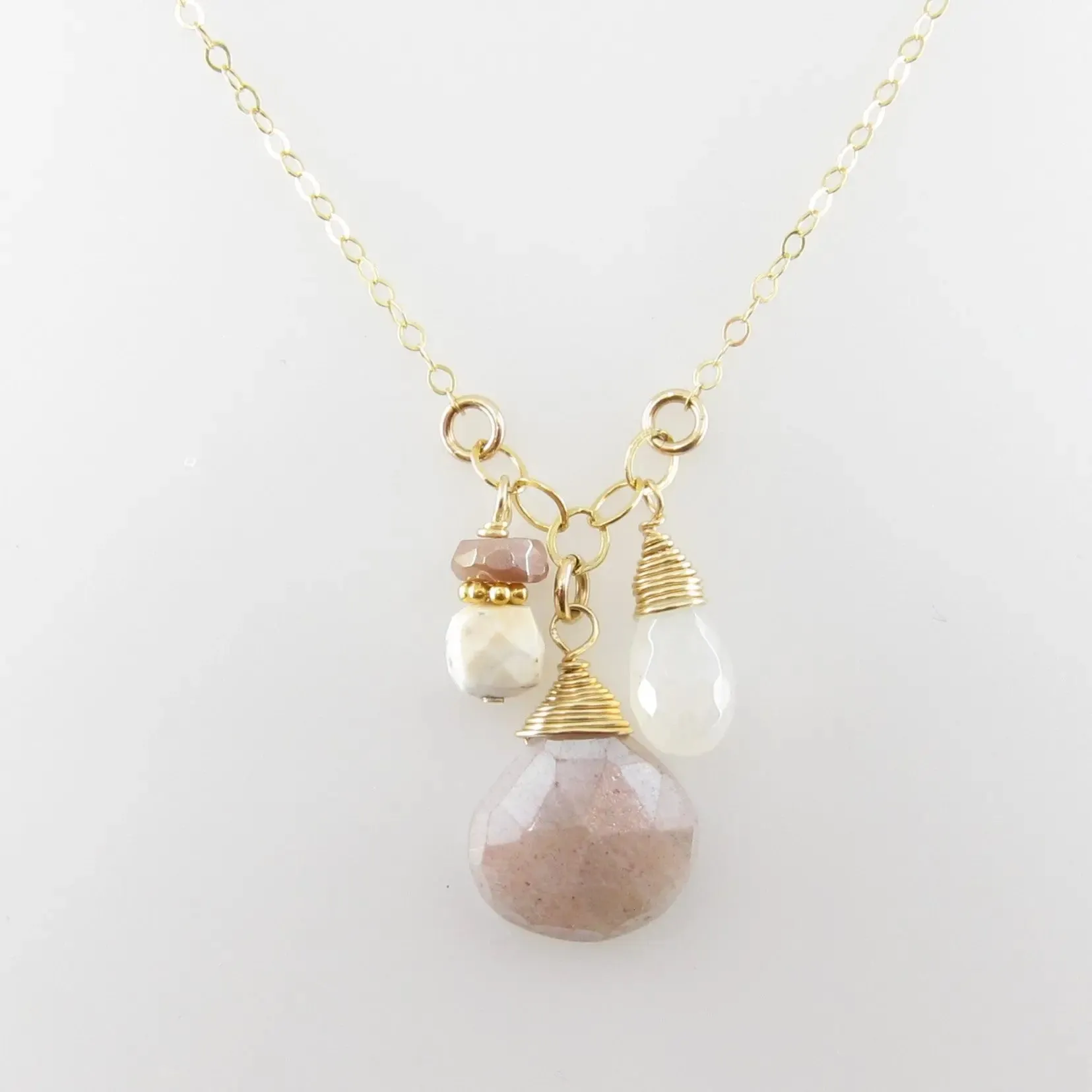 Small Gemstone Cascade Necklace with Champagne Moonstone