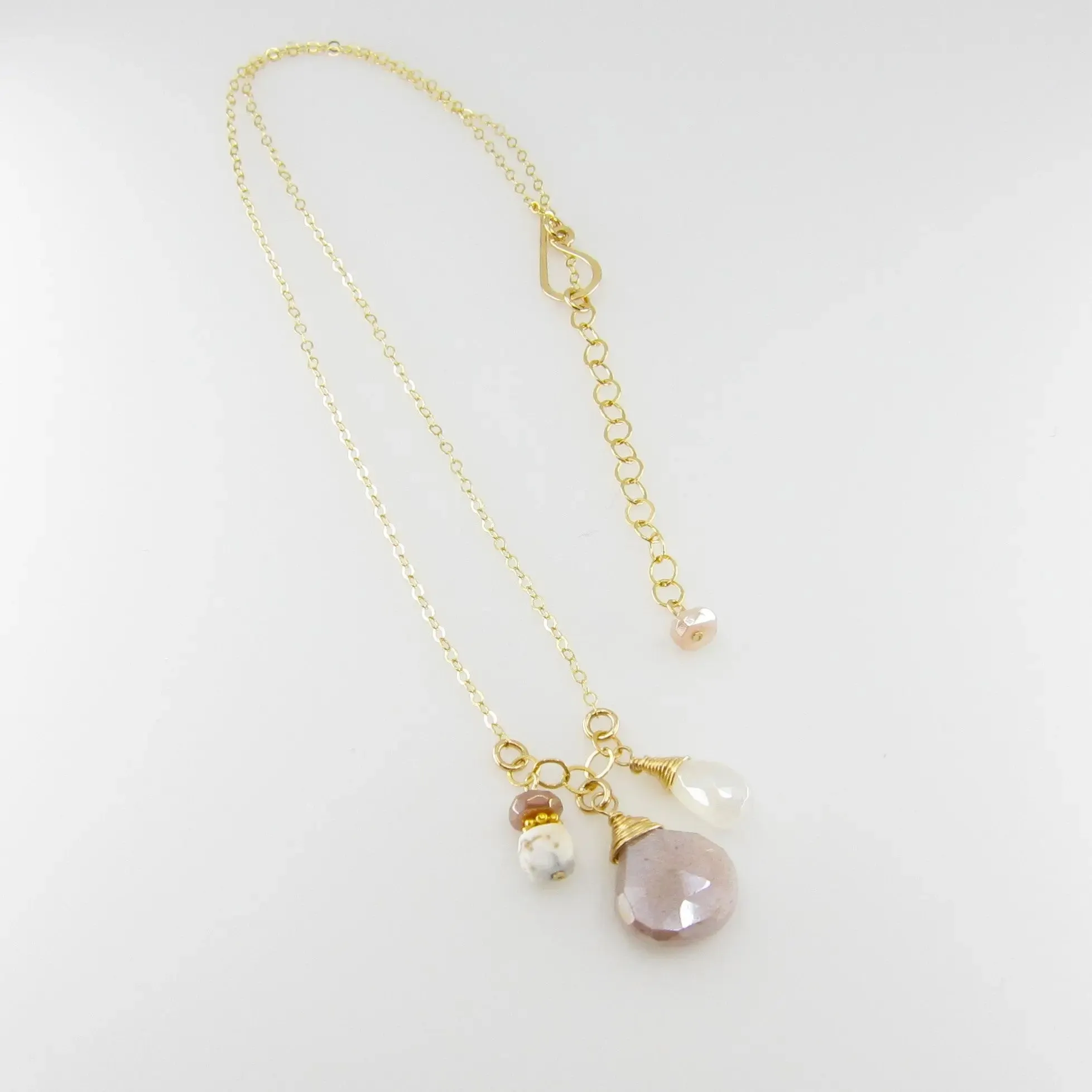 Small Gemstone Cascade Necklace with Champagne Moonstone