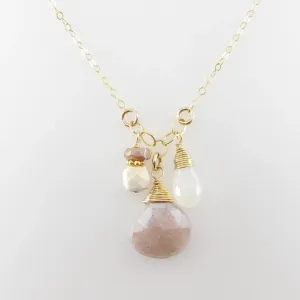 Small Gemstone Cascade Necklace with Champagne Moonstone