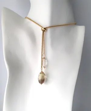 Smoky & White Quartz Nugget Slider Necklace