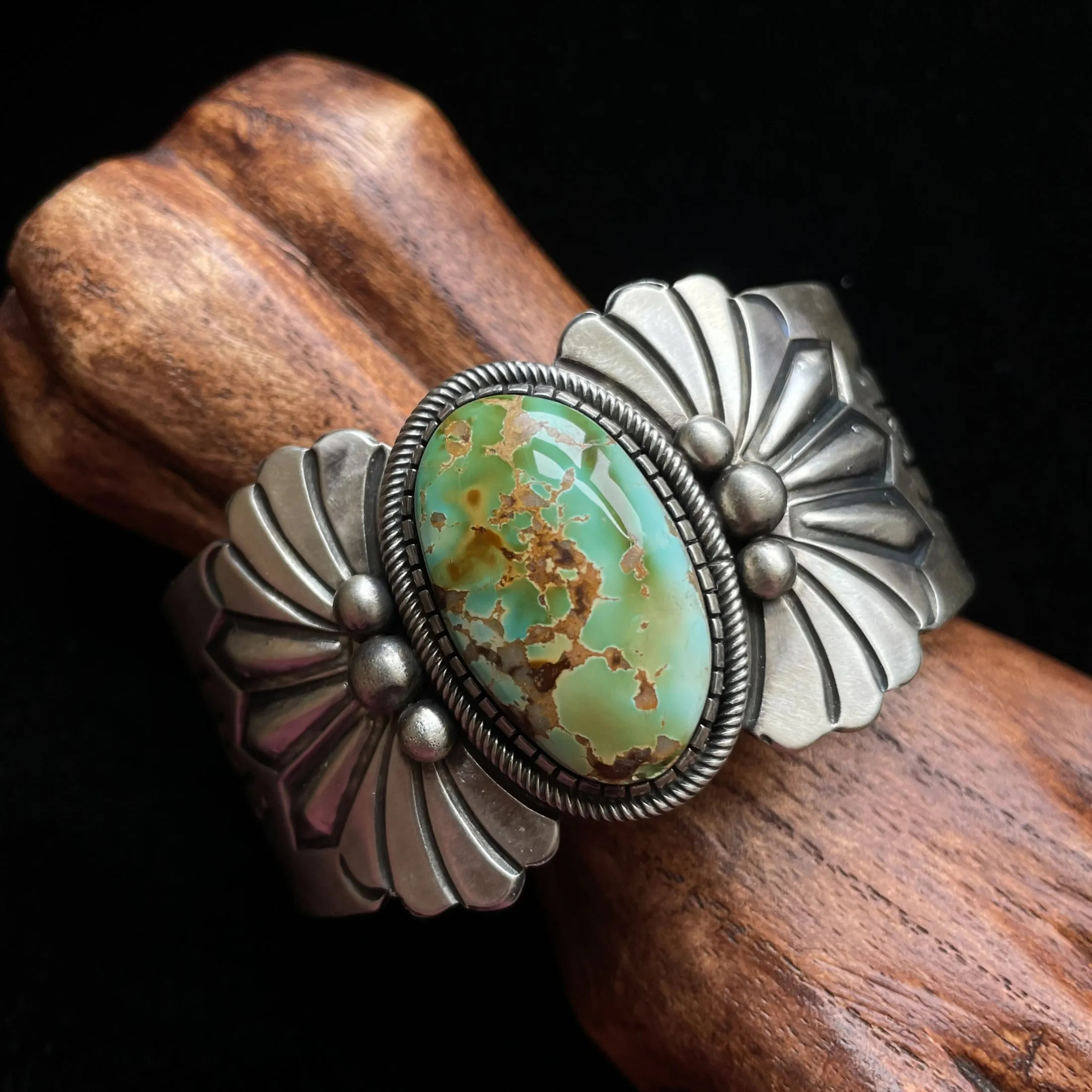SOLD Ray Bennett Navajo Sterling Silver Turquoise Bracelet 89.4 Grams