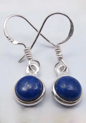 Solid Silver Round Drop Lapis Lazuli Earrings