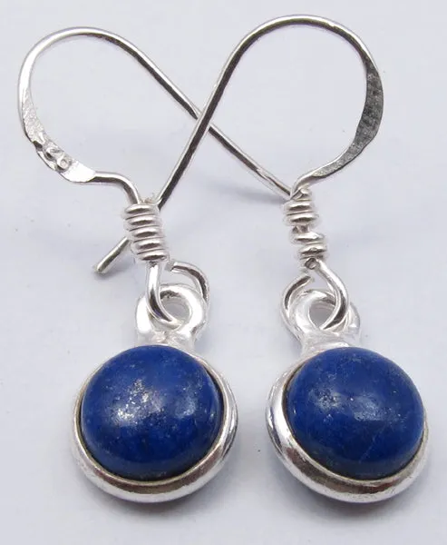 Solid Silver Round Drop Lapis Lazuli Earrings