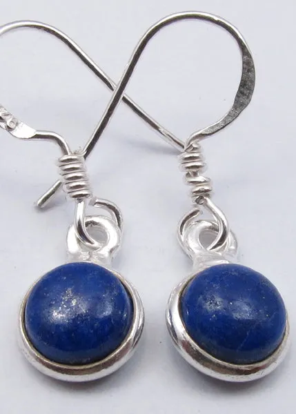 Solid Silver Round Drop Lapis Lazuli Earrings
