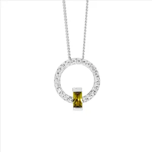 Ss Wh Cz 13Mm Open Circle Pendant W/ Peridot Baguette Cz