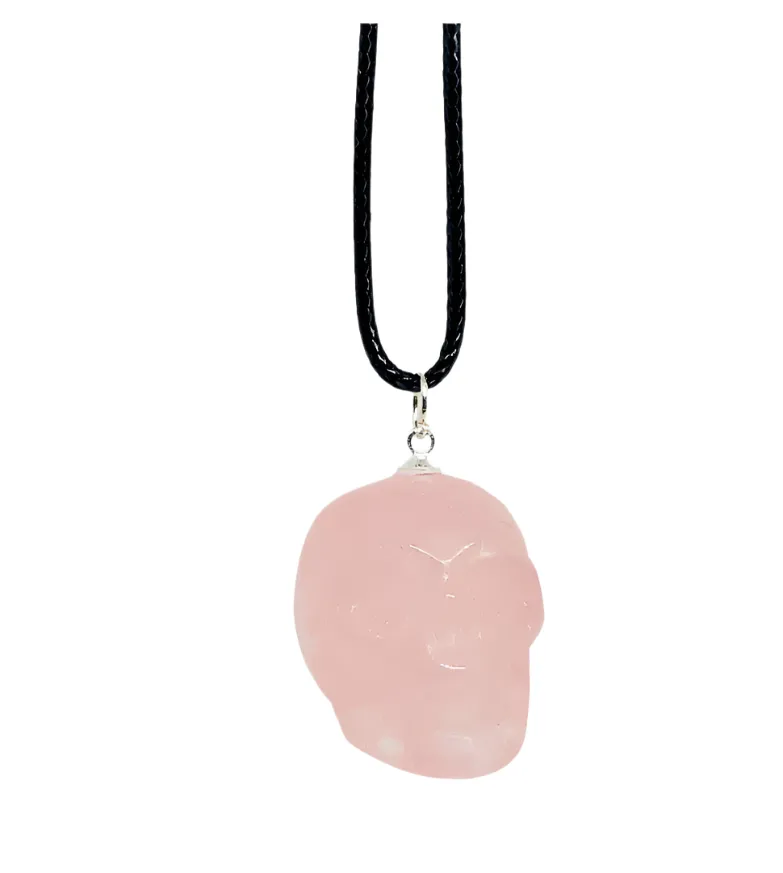 Star Rose Quartz Crystal Skull Pendant Necklace