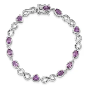 Sterling Silver Genuine Oval and Heart Gemstone Infinity Link Bracelets