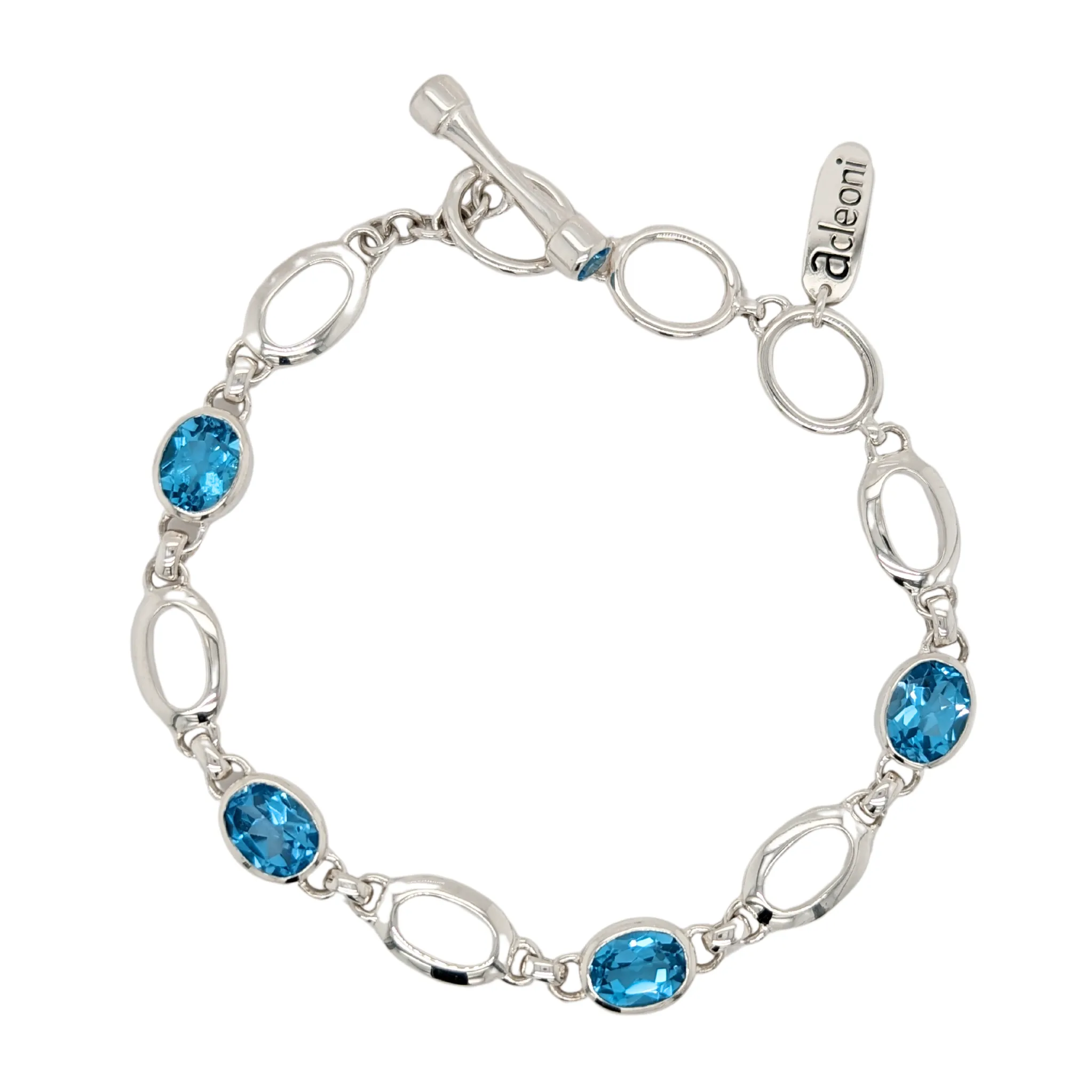 Sterling Silver Oval Blue Topaz Toggle Bracelet