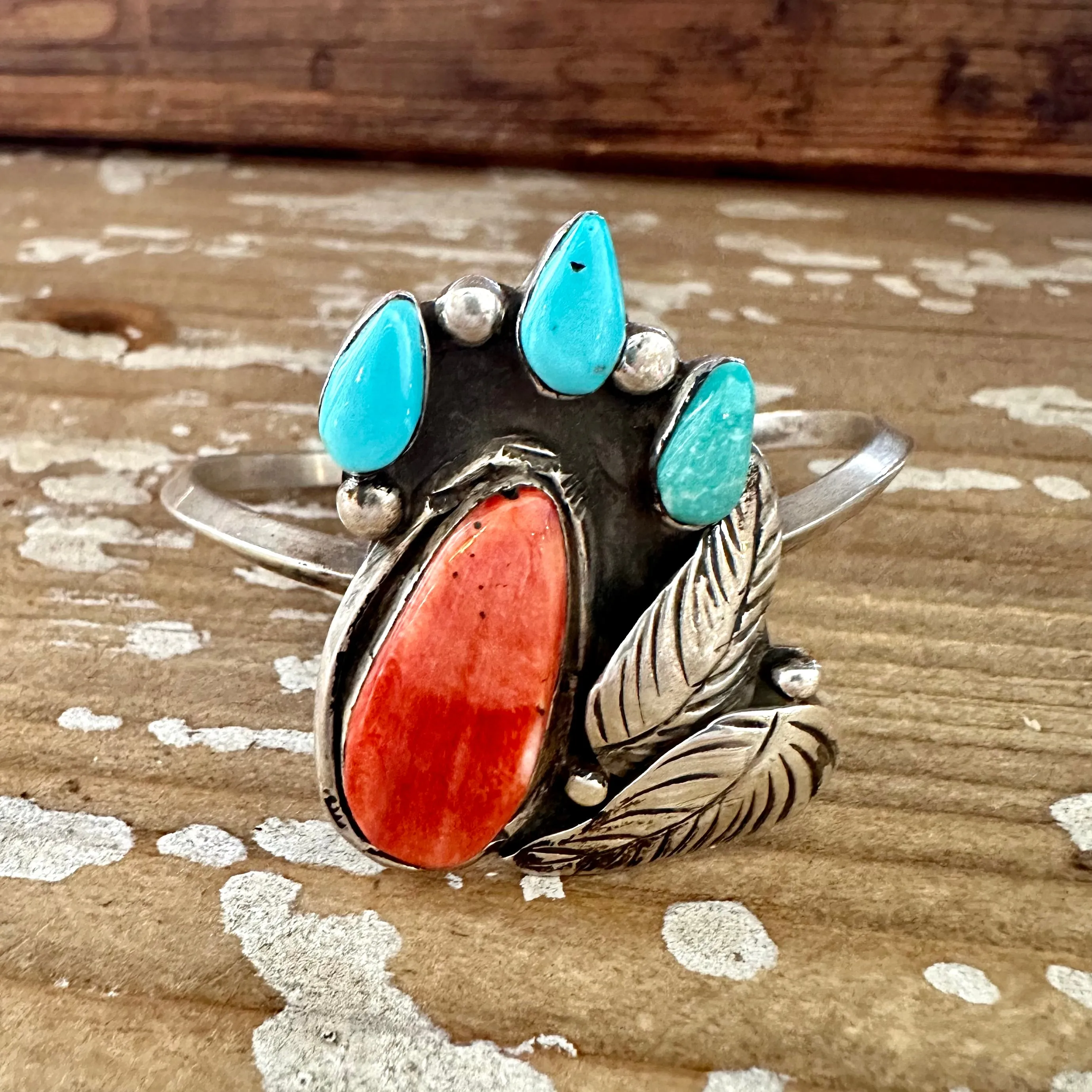 SUMMER BREEZE FB Hallmark Sterling Silver Spiny Oyster and Turquoise Cuff 26g