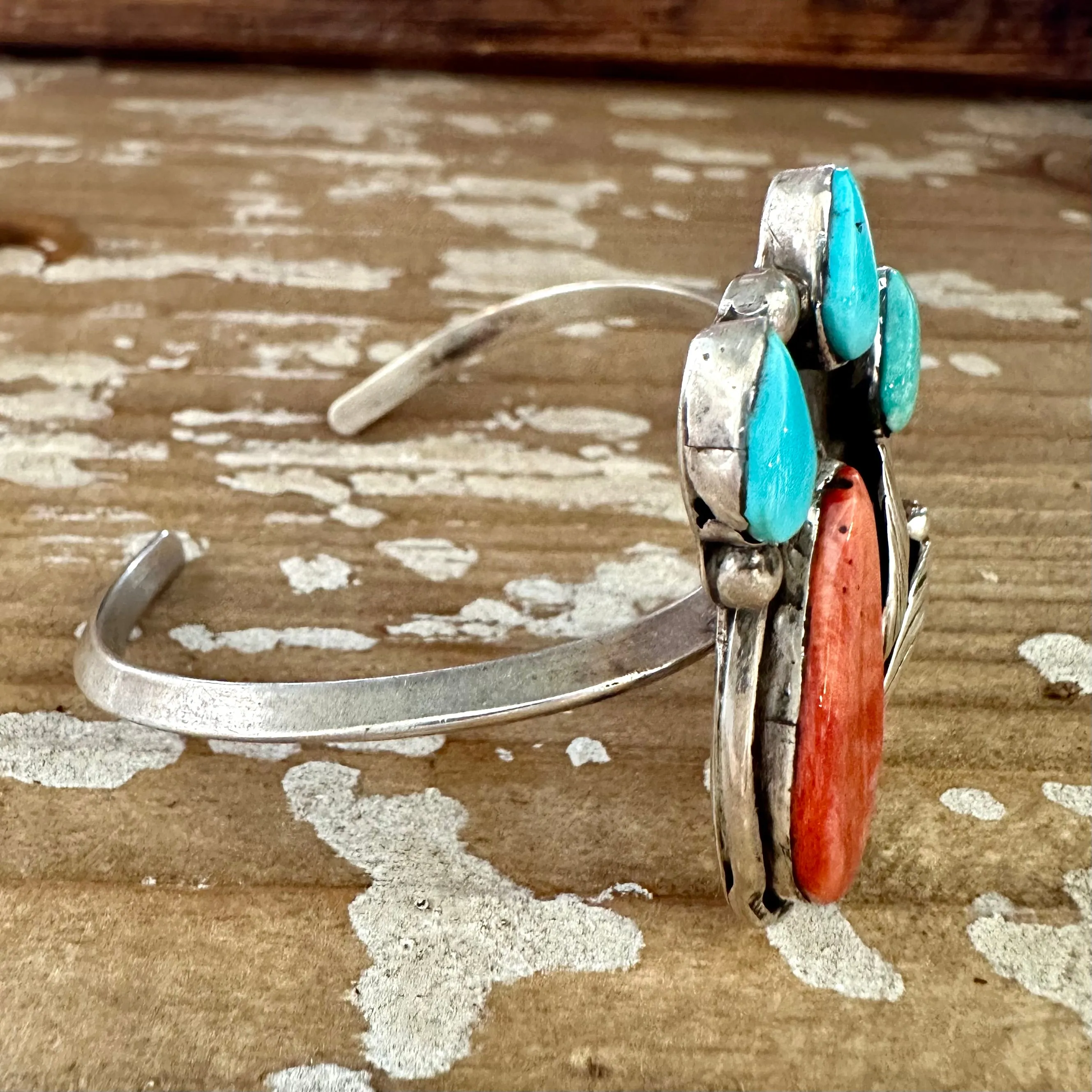 SUMMER BREEZE FB Hallmark Sterling Silver Spiny Oyster and Turquoise Cuff 26g