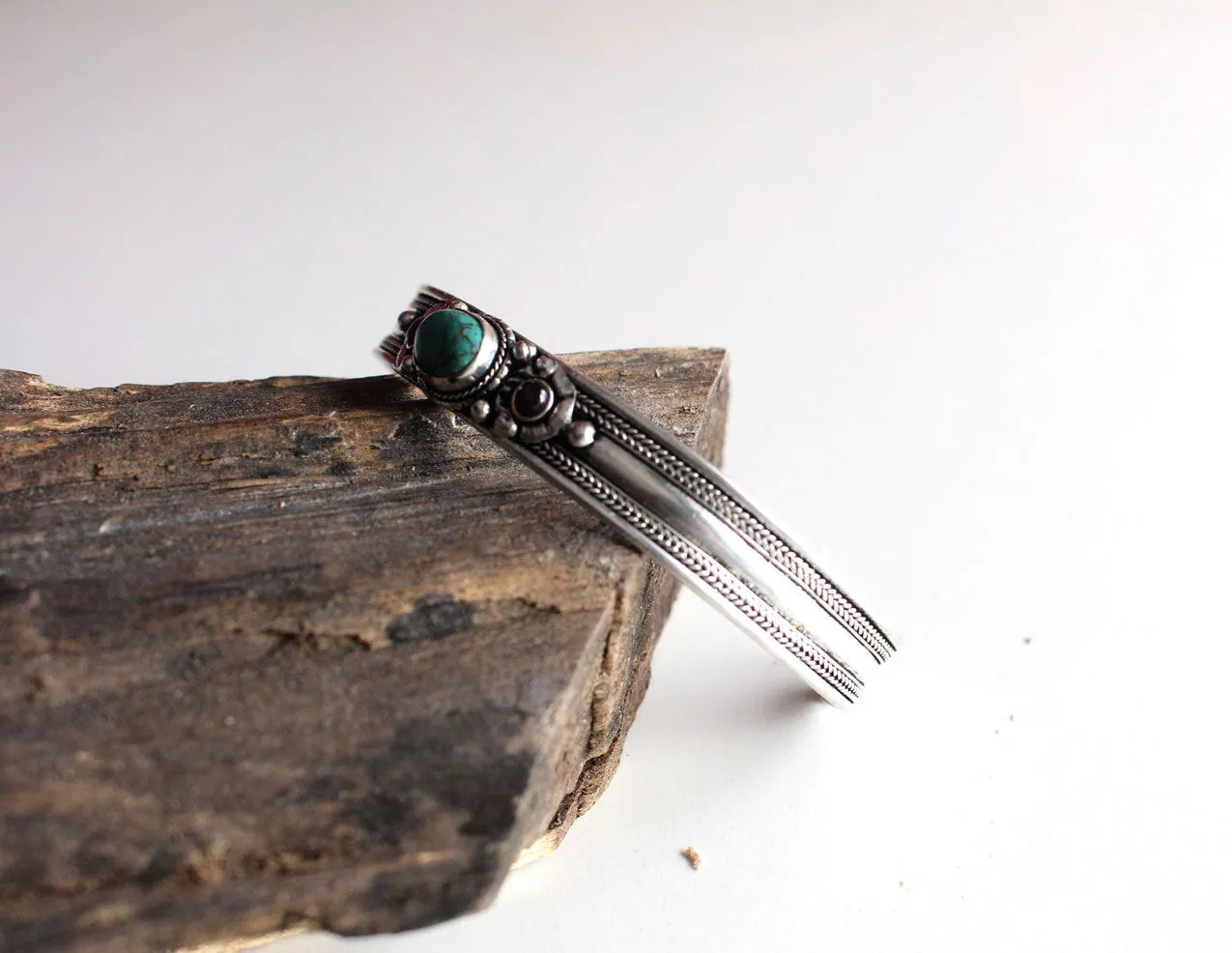 Tibetan Green Turquoise Silver plated Bracelet