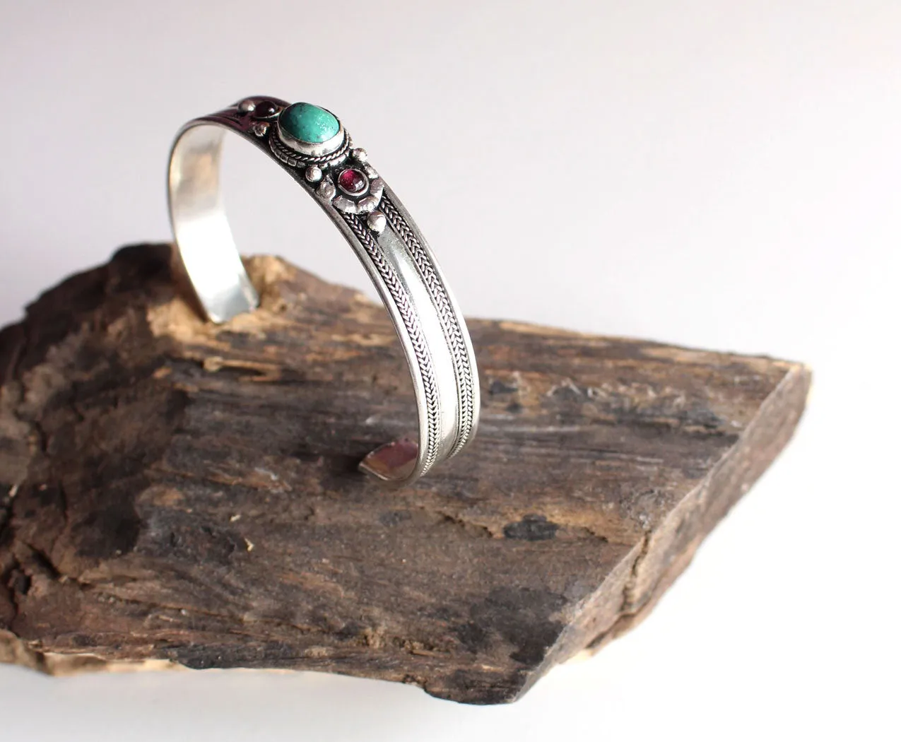Tibetan Green Turquoise Silver plated Bracelet