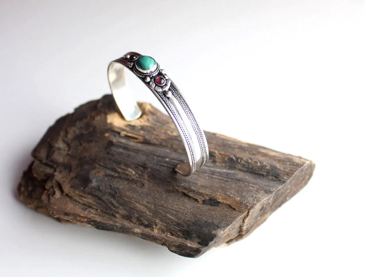 Tibetan Green Turquoise Silver plated Bracelet