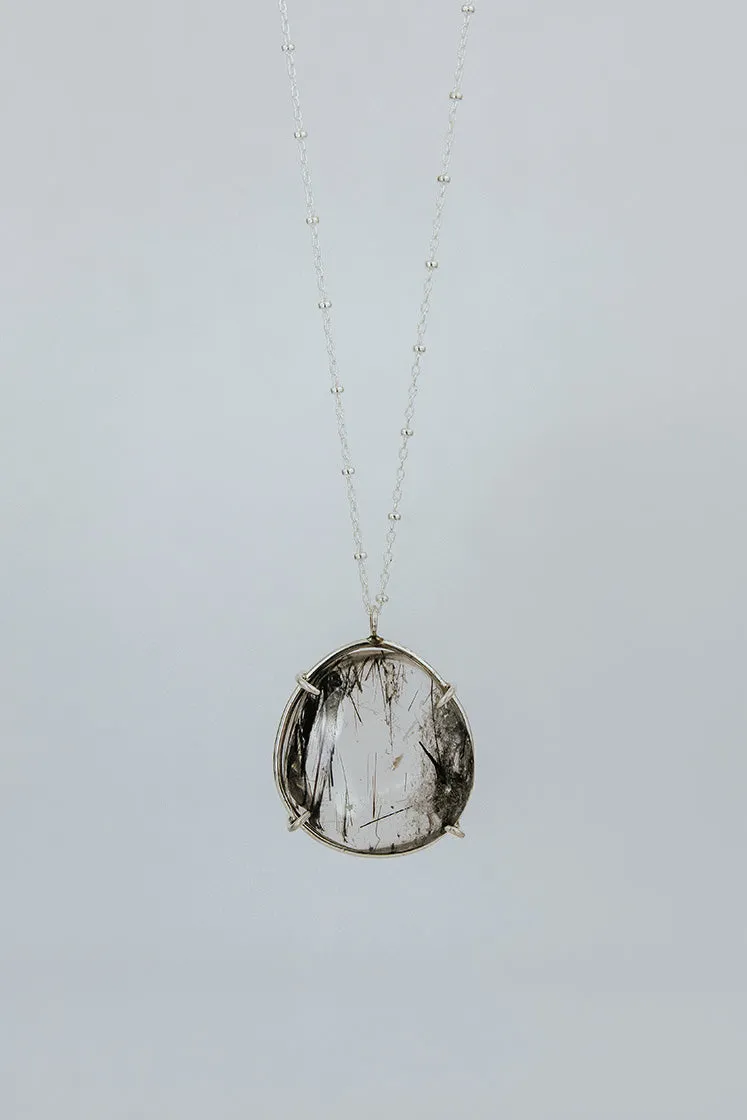 Tourmalated Quartz Slice Necklace - Sterling Silver