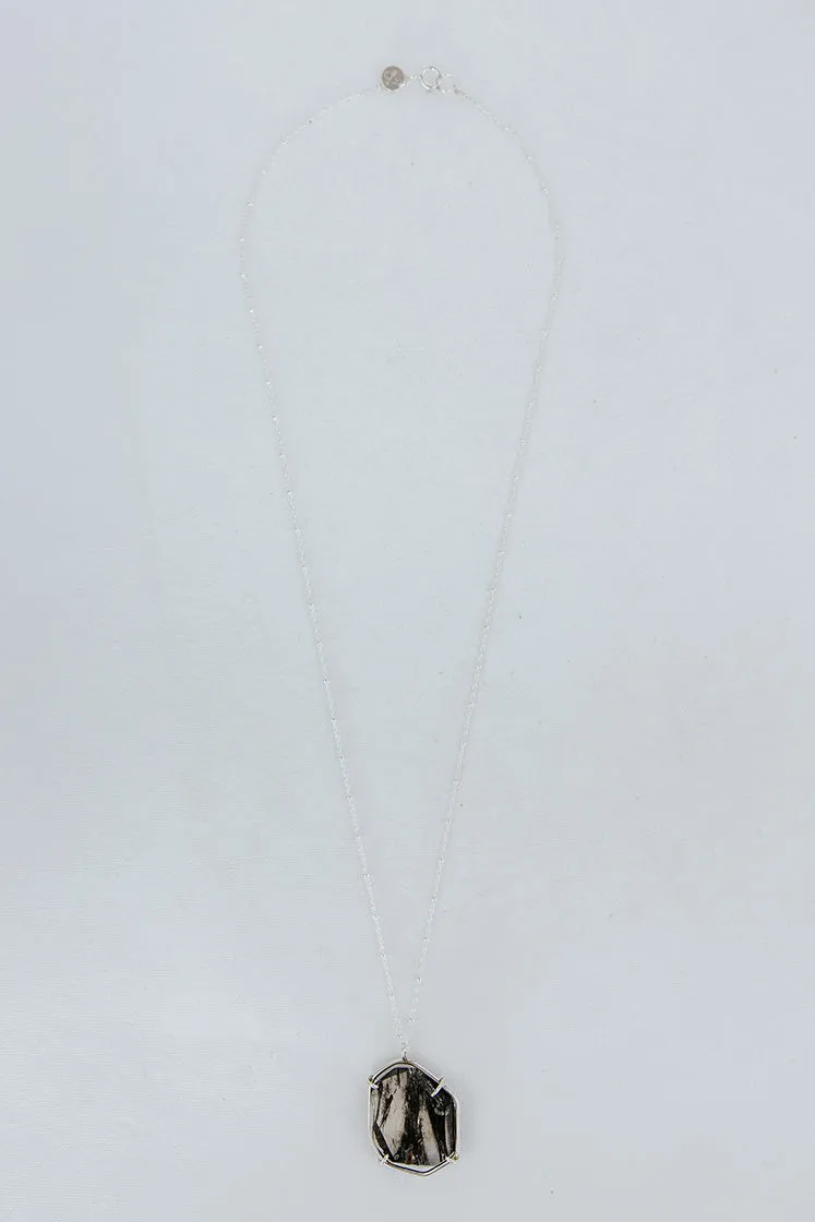 Tourmalated Quartz Slice Necklace - Sterling Silver