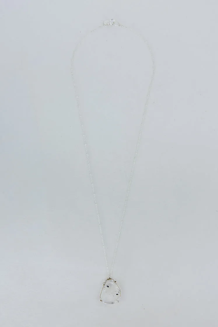 Tourmalated Quartz Slice Necklace - Sterling Silver
