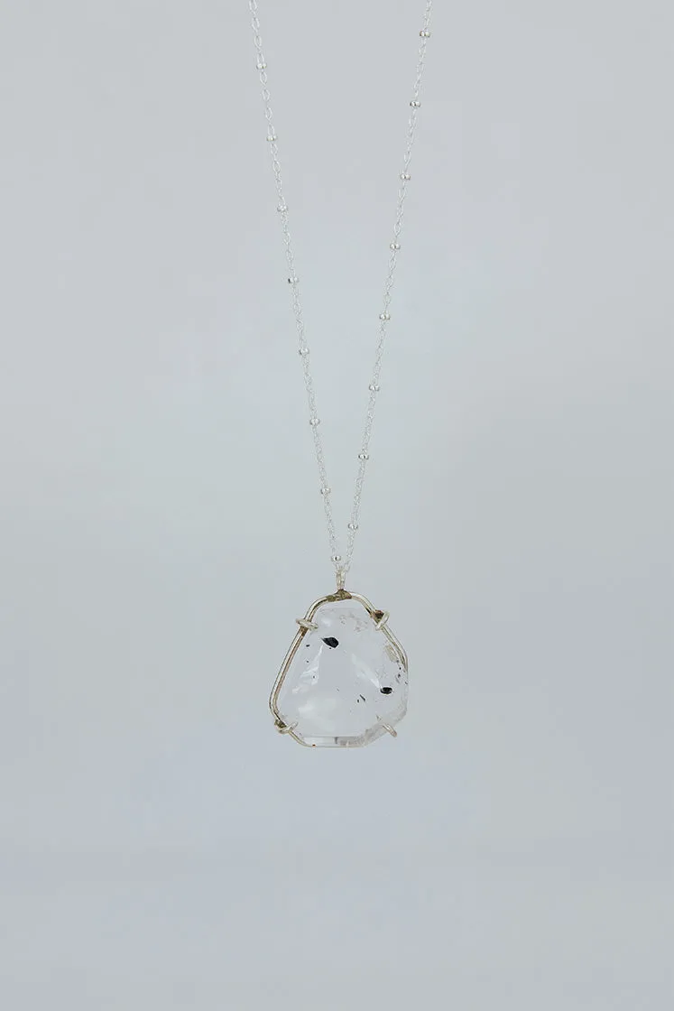 Tourmalated Quartz Slice Necklace - Sterling Silver