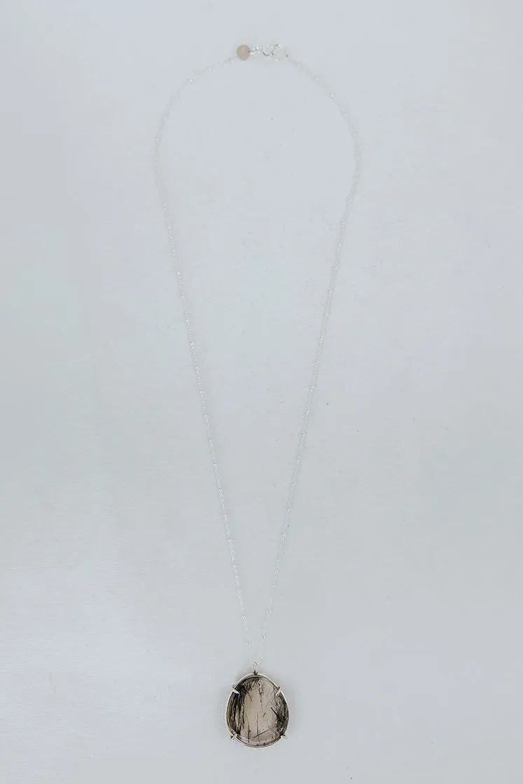 Tourmalated Quartz Slice Necklace - Sterling Silver