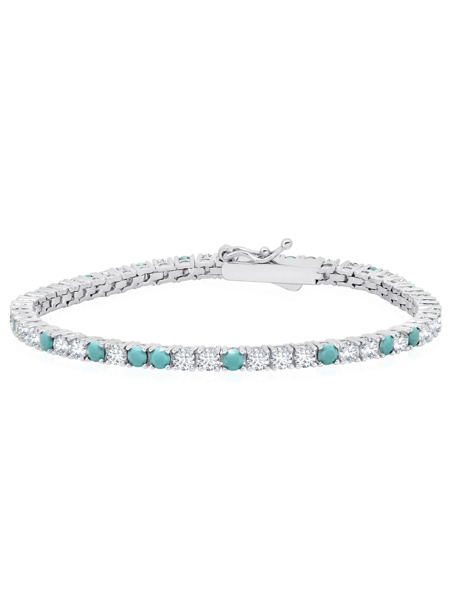Turquoise and Flawless Cubic Zirconia Tennis Bracelet In Pure Platinum