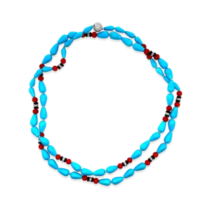 Turquoise, Coral & Diamond Necklace