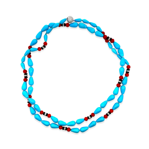 Turquoise, Coral & Diamond Necklace