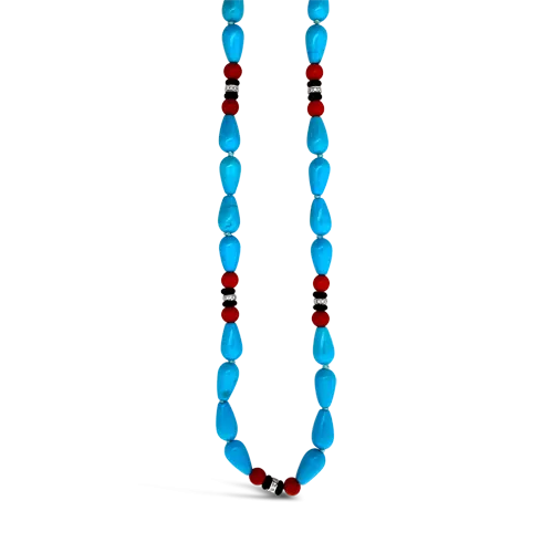 Turquoise, Coral & Diamond Necklace