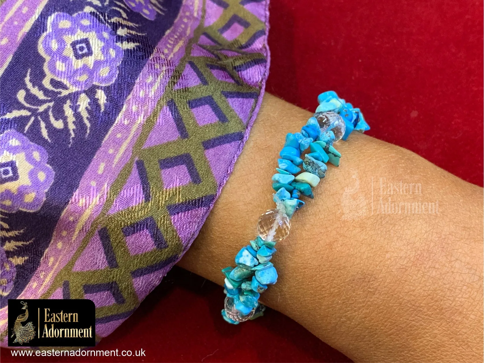 Turquoise Crystal Chip Bead Bracelet with Clear Quartz Beads