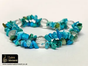 Turquoise Crystal Chip Bead Bracelet with Clear Quartz Beads