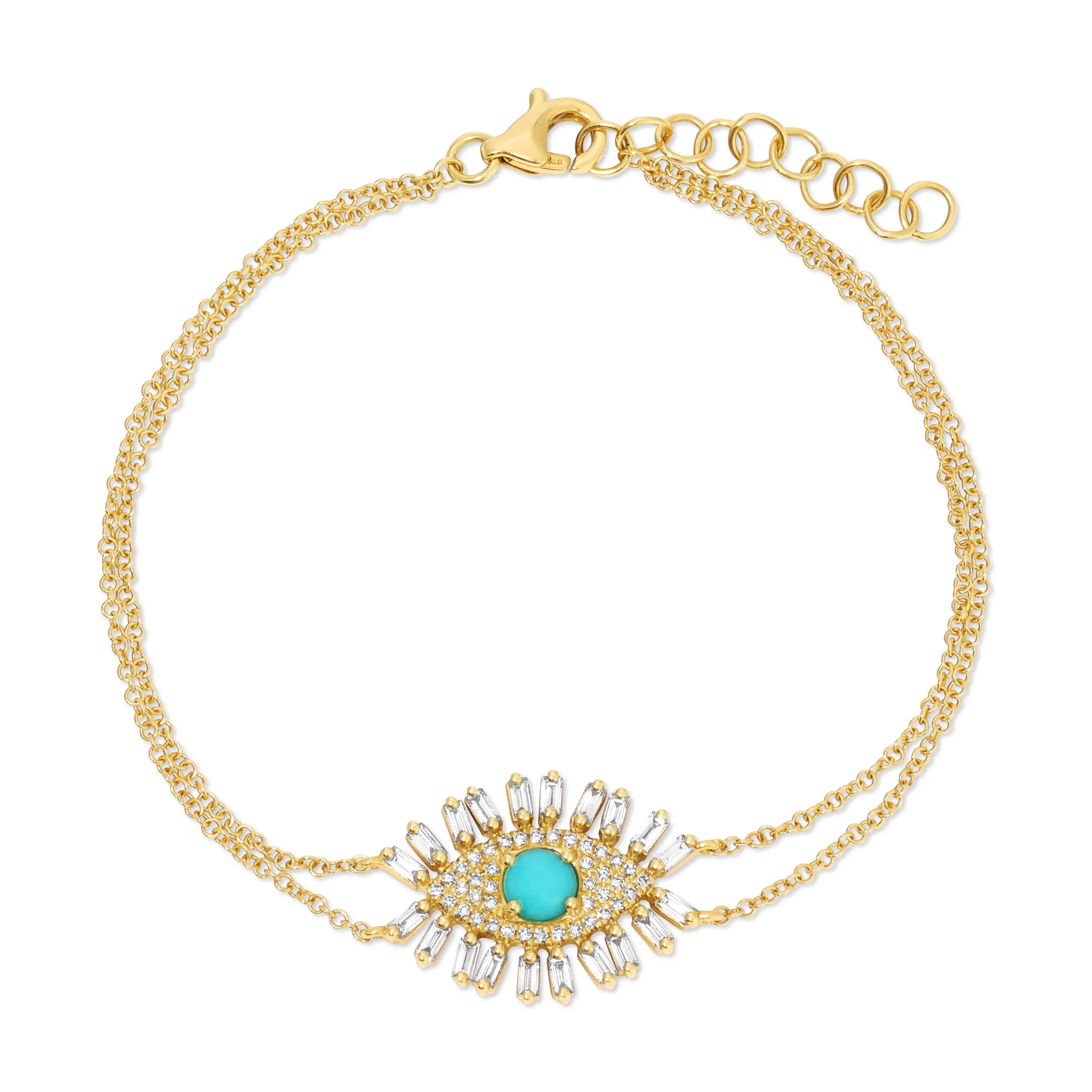 Turquoise Diamond Baguette Evil Eye Bracelet