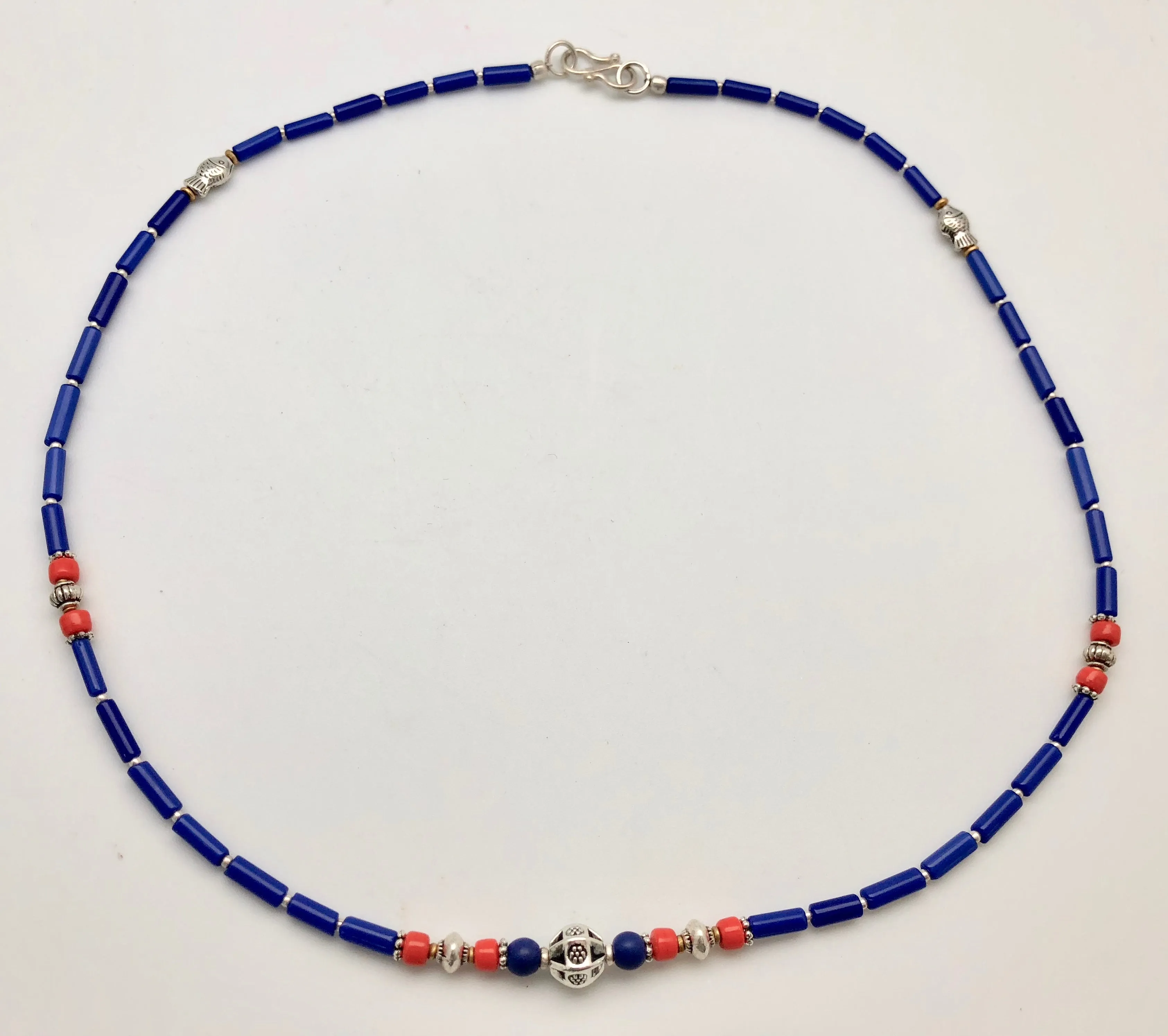Under the Sea Nepali Lapis & Coral Small Bead Necklace