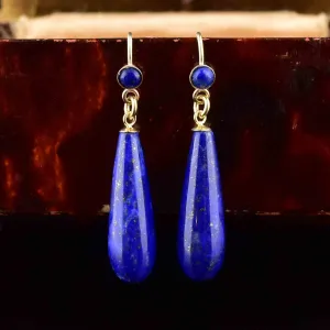 Vintage Edwardian Style Gold Lapis Lazuli Earrings