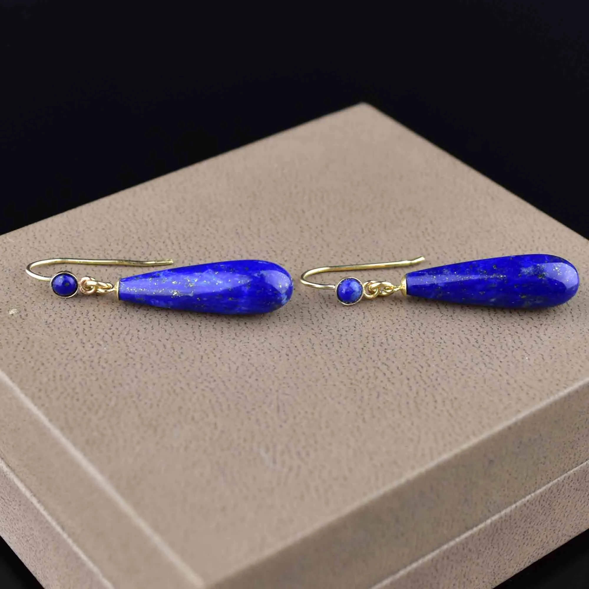 Vintage Edwardian Style Gold Lapis Lazuli Earrings