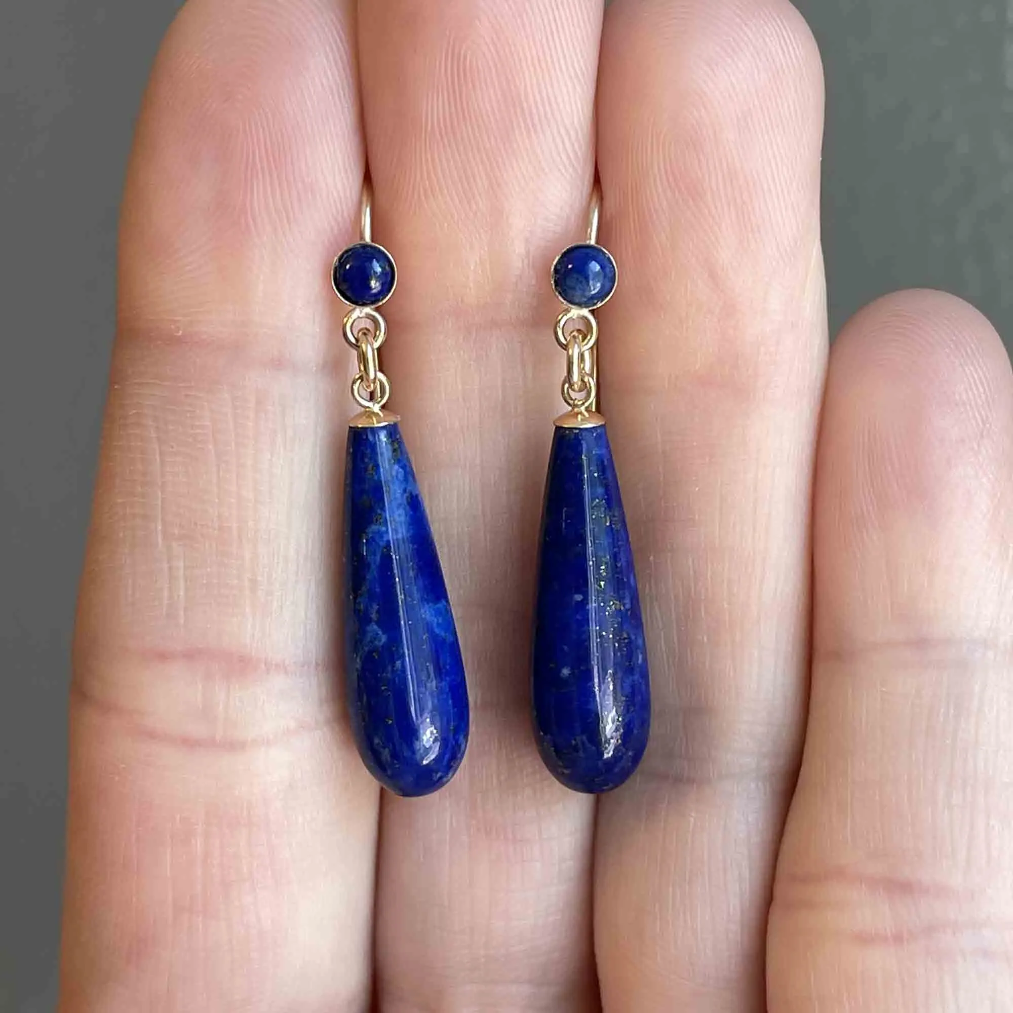 Vintage Edwardian Style Gold Lapis Lazuli Earrings