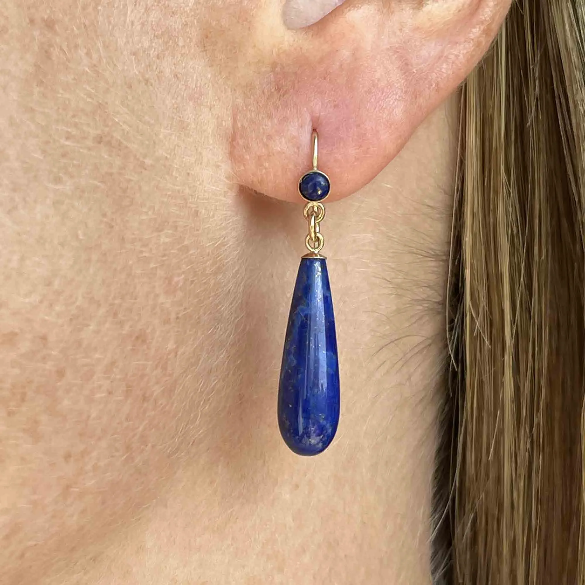 Vintage Edwardian Style Gold Lapis Lazuli Earrings