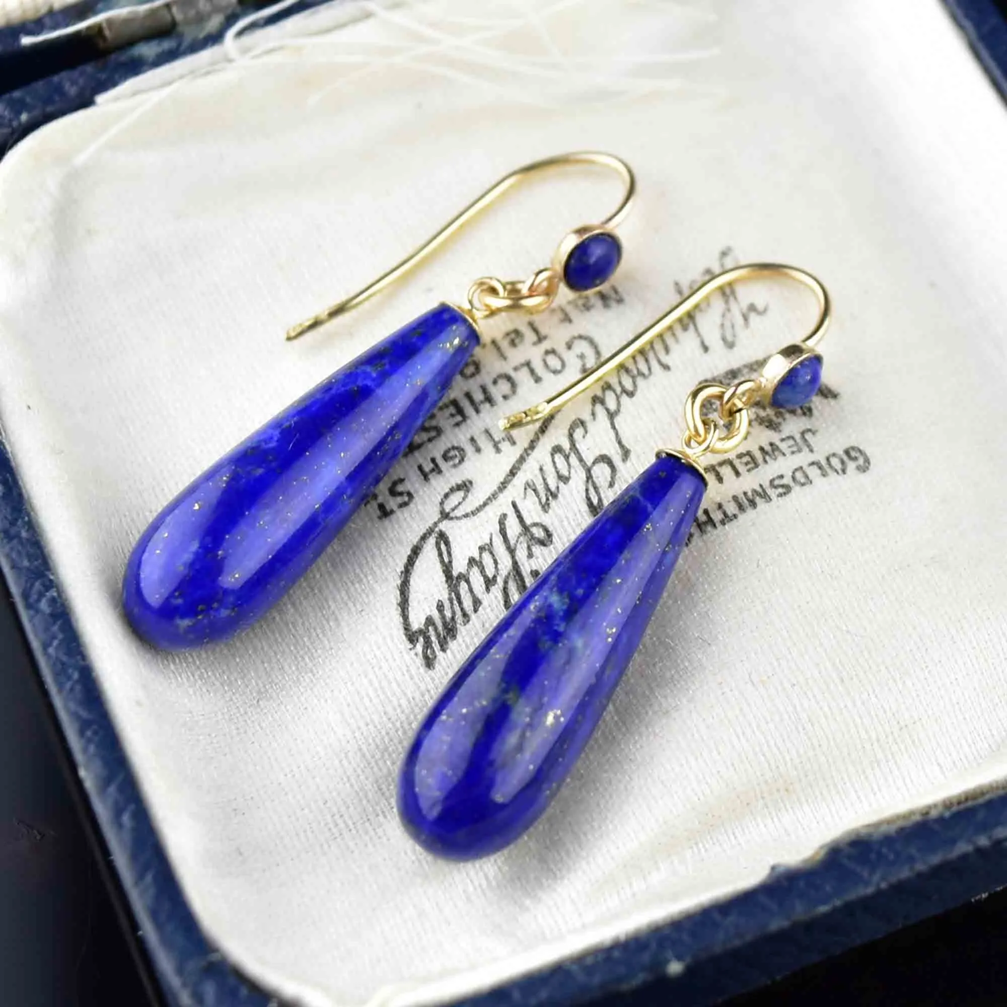 Vintage Edwardian Style Gold Lapis Lazuli Earrings