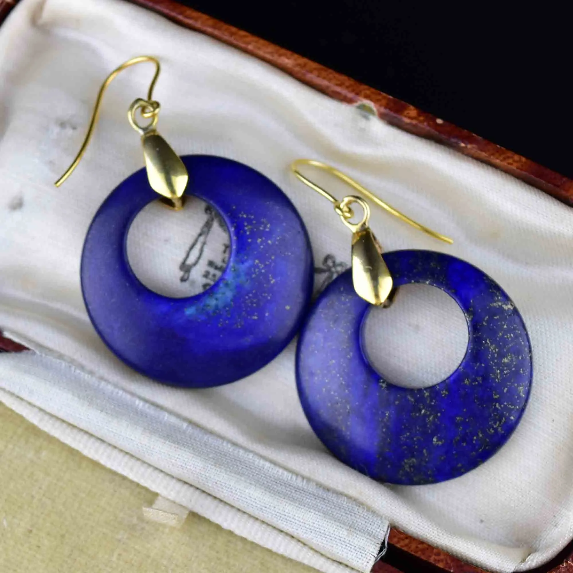 Vintage Gold Lapis Lazuli Hoop Earrings