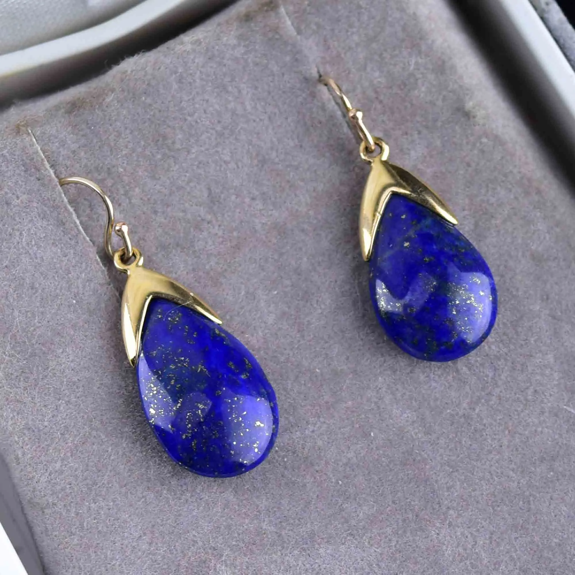 Vintage Gold Lapis Lazuli Teardrop Earrings