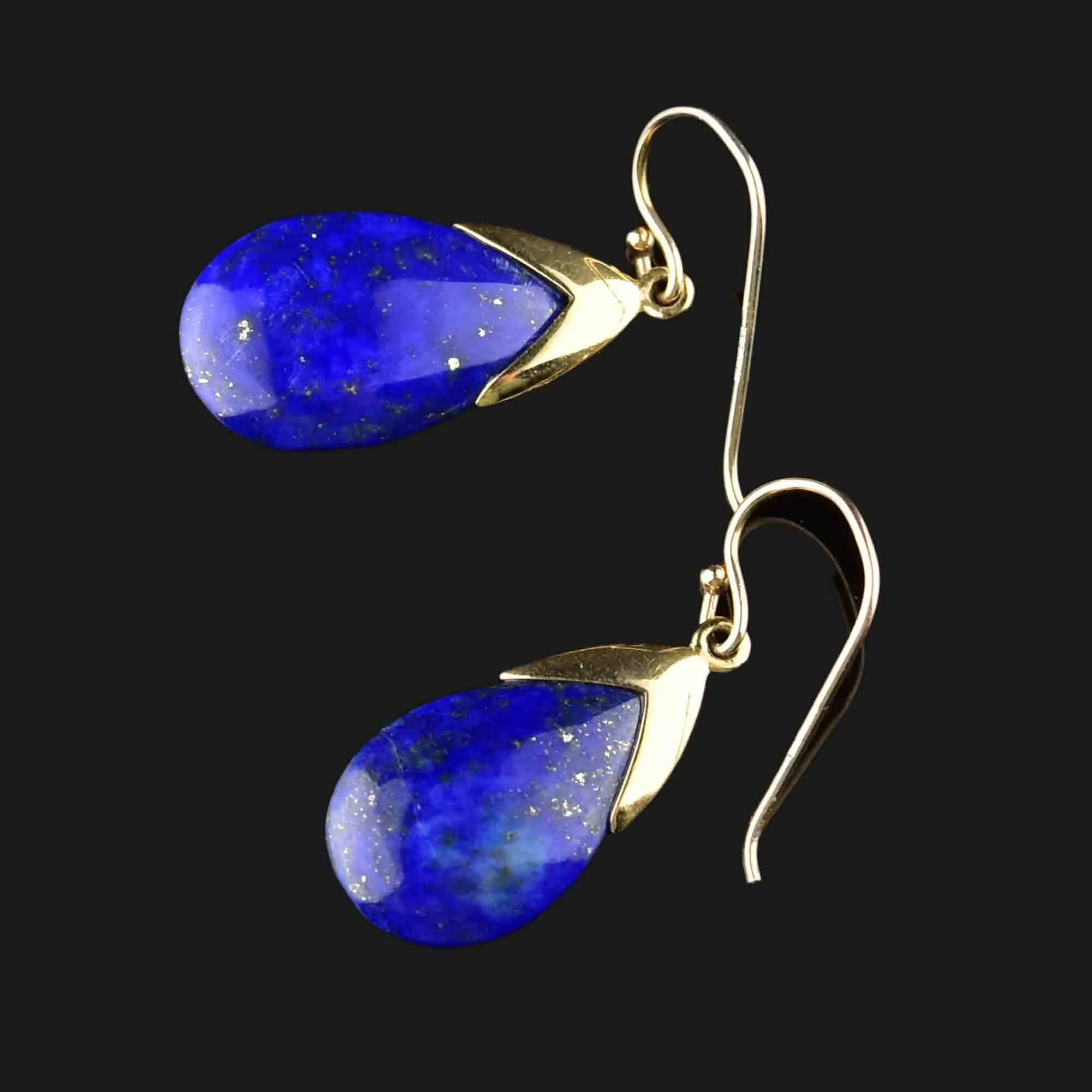 Vintage Gold Lapis Lazuli Teardrop Earrings