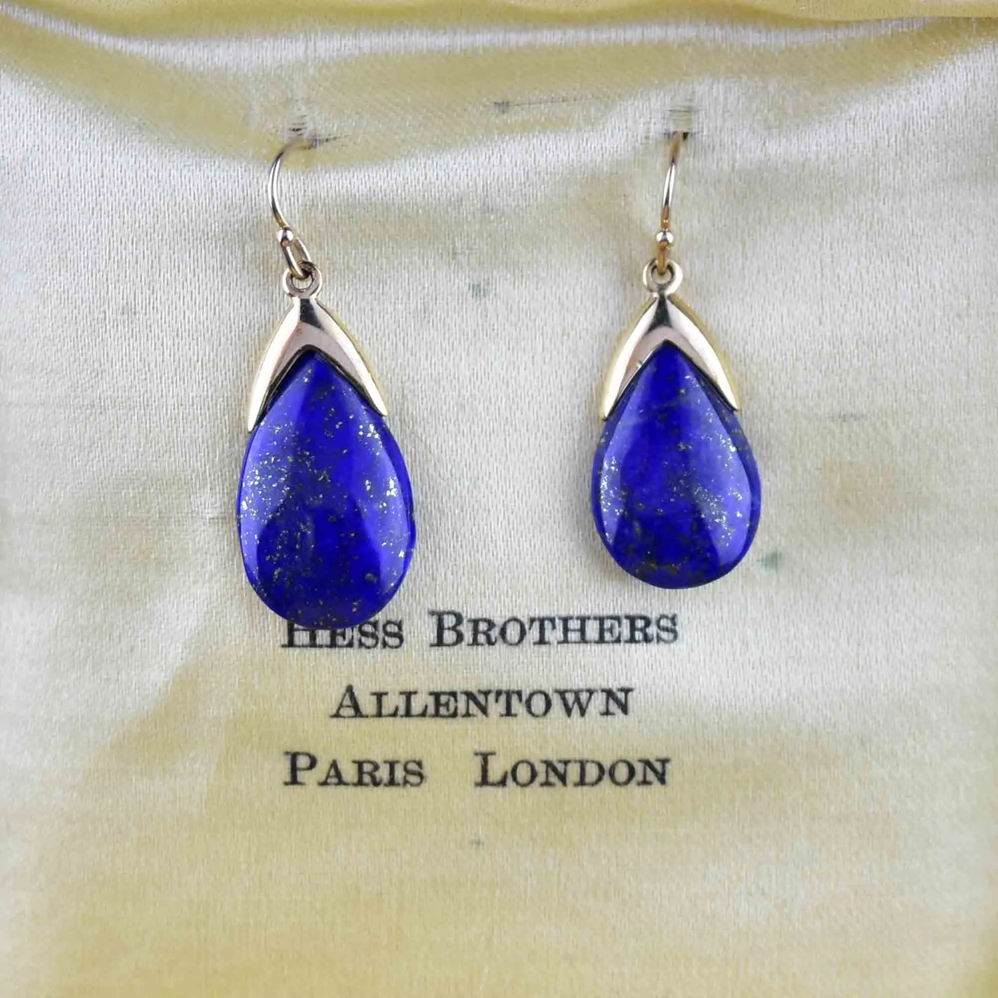Vintage Gold Lapis Lazuli Teardrop Earrings