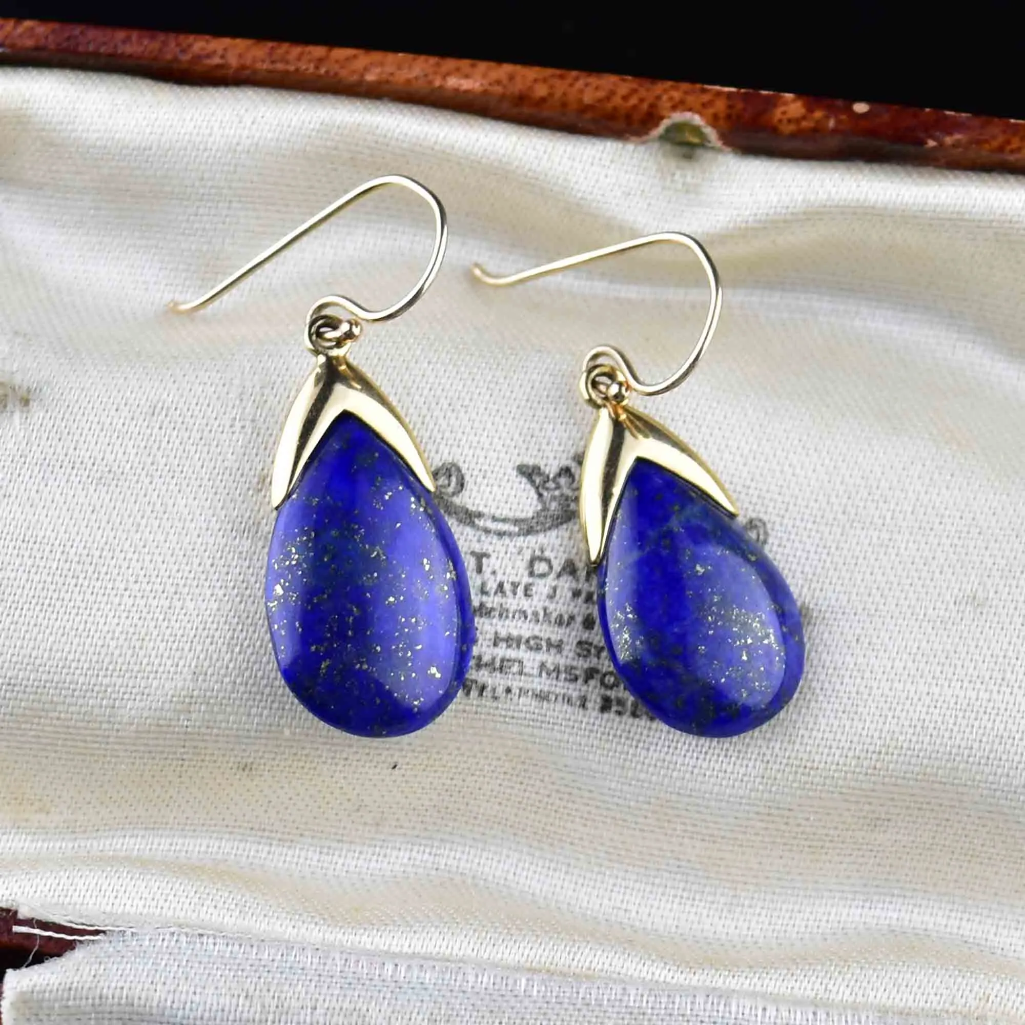 Vintage Gold Lapis Lazuli Teardrop Earrings