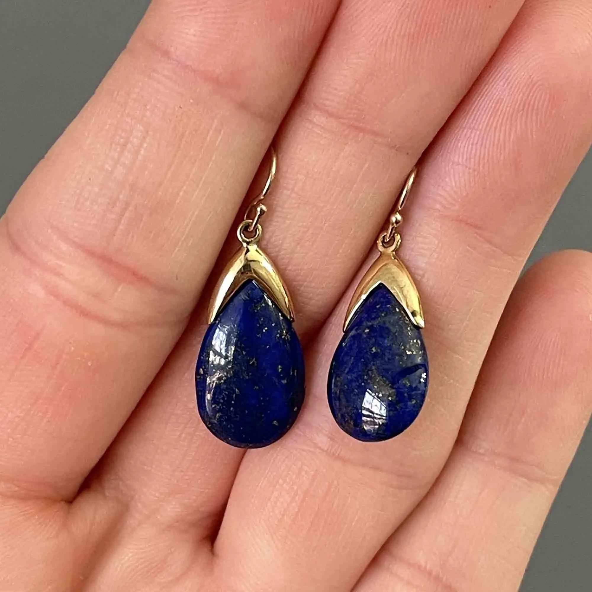 Vintage Gold Lapis Lazuli Teardrop Earrings