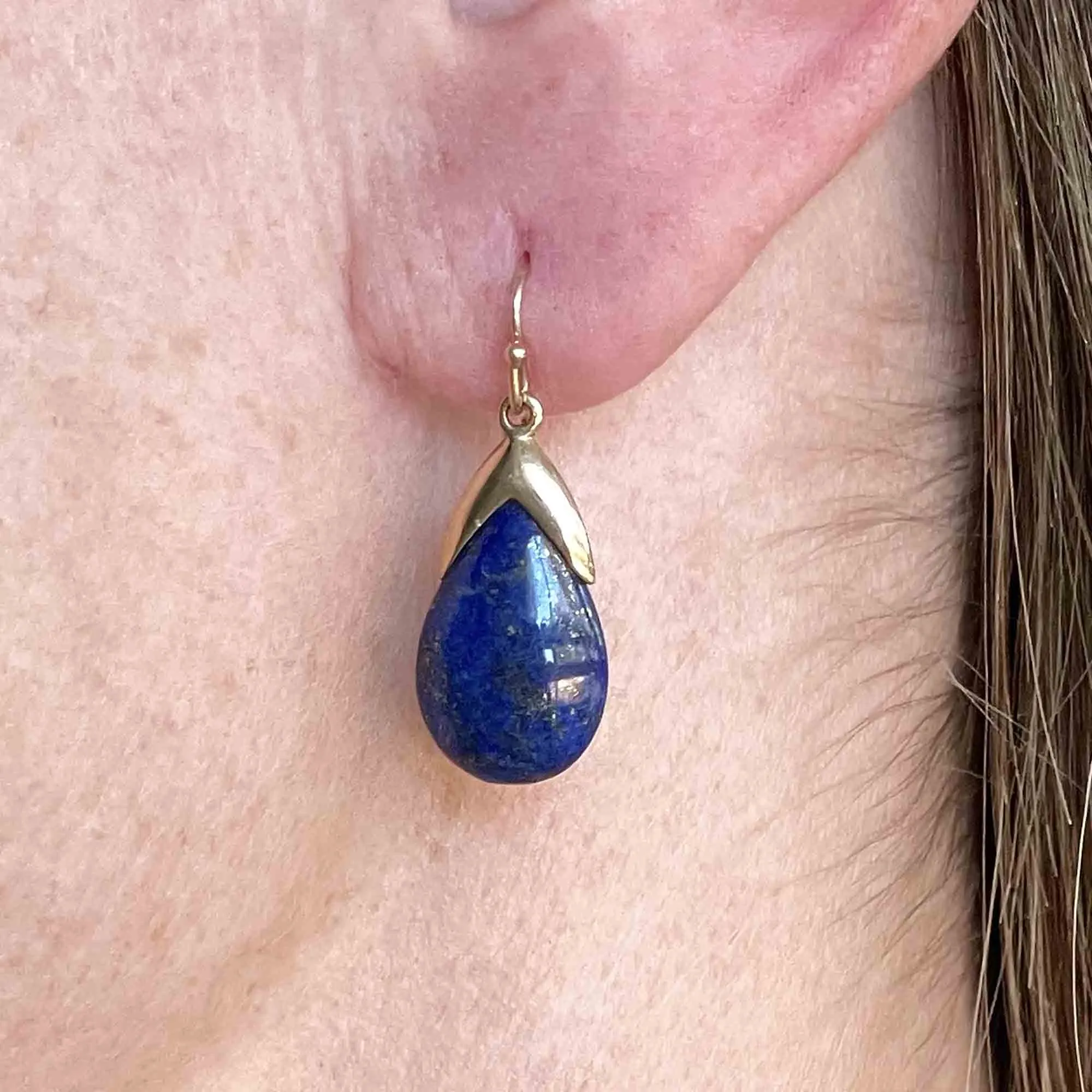 Vintage Gold Lapis Lazuli Teardrop Earrings