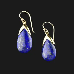 Vintage Gold Lapis Lazuli Teardrop Earrings